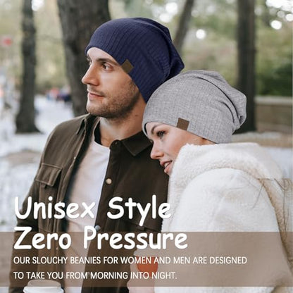 HAMUNI Slouchy Beanie for Men Women Soft Lightweight Chemo Headwear - color: Dark Blue