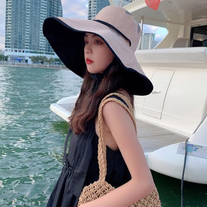 HUAMULAN Women Summer Vacation Wide Brim Sun Hat Reversible Fishing Hats - color: M0004-khakiblack