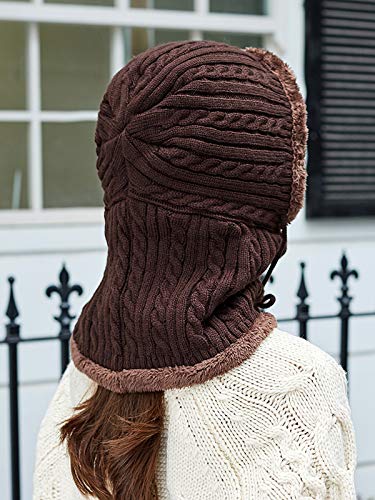 HUAMULAN Women Winter Knit Balaclava Fleece Lined Hooded Beanie Hats - color: Coffee, size: Medium