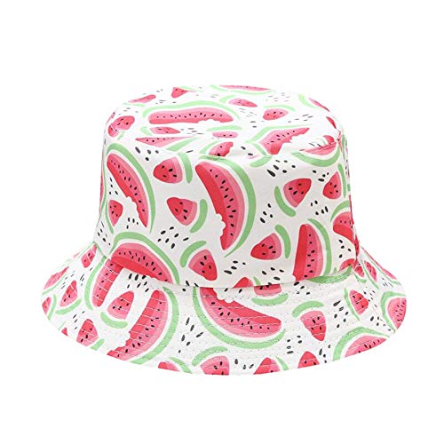 Unisex Corn Mushroom Pepper Ice Cream Seamless Print Bucket Hat - color: Watermelon (White Red)