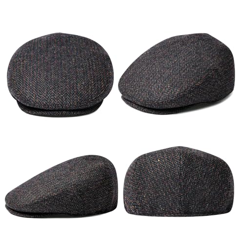 Men Wool Plaid Ivy Gatsby Newsboy Cap - color: Green/Brown, size: 7 3/8