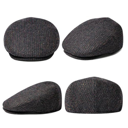Men Wool Plaid Ivy Gatsby Newsboy Cap - color: Green/Brown, size: 7 3/8