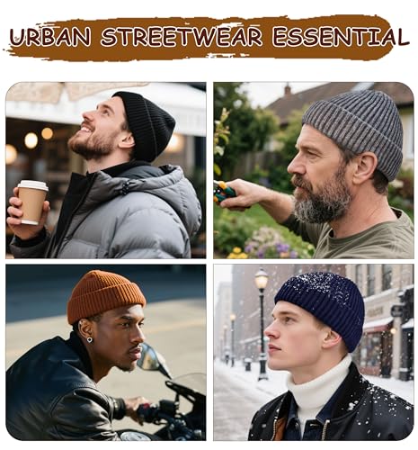 Wool Fisherman Beanies for Men Knit Fall Winter Beanie Hat Skull Cap - color: Navy Bue