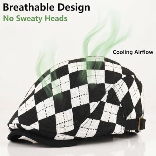 Women's Berets: Black Houndstooth Red Beret Hats for Women Fall Winter Fashion Outfit - color: Advance-checkered-black