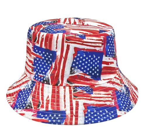 Shark Pattern Bucket Hat for Men Women, Reversible Double-Side-Wear Sun Hat, Packable Beach Fisherman Cap - color: American Flag