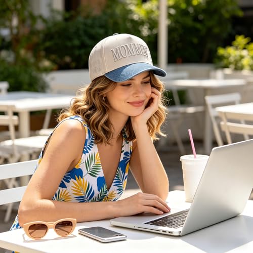 Womens Trucker Hat|Best Mom Ever Embroidery Adjustable Hat for Women from Daughter Son - color: Beige/Cowboy