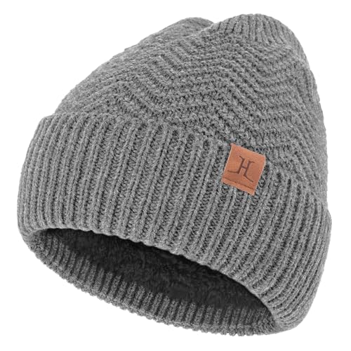 FZ FANTASTIC ZONE Winter Beanie Hats for Men Warm Knit Snow Ski Hat Skull Cap with Thick Fleece Lined Mens Gifts - color: Grey