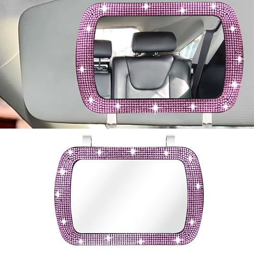 BFXM Car Visor Mirror, Clip-On Car Mirror Vanity with Pink Bling Diamonds - color: Pink
