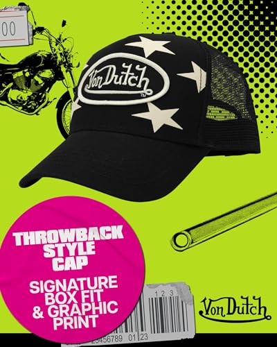 Von Dutch Unisex Americana Star Trucker Hat, Mesh Back, Snap-Back - color: Black Star