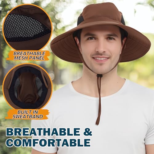Wide Brim Sun Bucket Hat, Waterproof Boonie Hat for Men & Women - color: 01 Brown