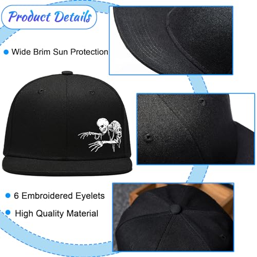 Flat Bill Hats for Men Snapback Hats Skull Skeleton Hat Flat Brim Fitted Hat Adjust Black Baseball Caps for Men - color: Ricky Crawling