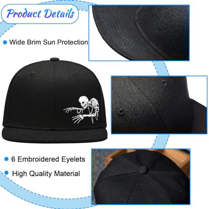 Flat Bill Hats for Men Snapback Hats Skull Skeleton Hat Flat Brim Fitted Hat Adjust Black Baseball Caps for Men - color: Ricky Crawling