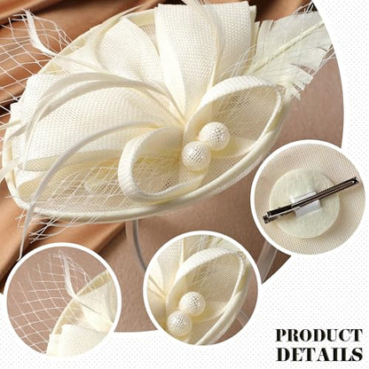 Zinniday Fascinator Tea Party Hat - 2026 Derby Pillbox Kentucky Hat for Women (7.87x5.9inch) - color: Off-white
