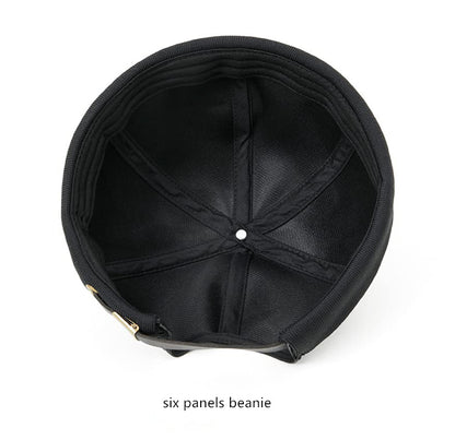 Unisex Faux Leather Docker Cap Brimless Leon Hat Skull Cap Beanie for Men Women - color: Brown