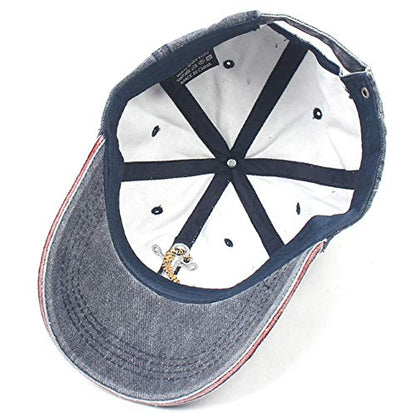 Anchor Embroidered Cotton Washed Dad Hat Distressed Retro Baseball Hat - color: Navy