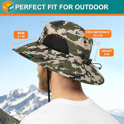 SUN CUBE Wide Brim Sun Hat for Men & Women, UPF 50+ UV Protection, Mesh Boonie Hat with Chin Strap, Fishing Hiking Hat - color: Camo Green