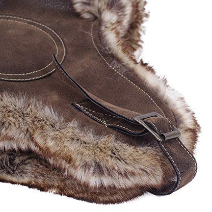 Janey&Rubbins Russian Hat Fur Soviet Ushanka Cossack Winter Cap Earflap Snow Ski Headwear - color: A - Brown/Leather, size: Large