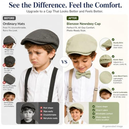 Bienzoe Boys Newsboy Flat Hat: Classic Linen Cap Lightweight - color: Beige, size: 4-5T