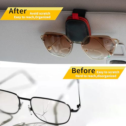 Yuoyar Magnetic Leather Sunglasses Holder for Car, 2 Packs (Black-red) - color: RedBlack
