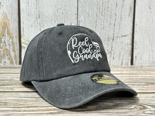 Embroidered Baseball Caps for Men and Women - color: Reel Cool Grandpa (Washed Black)