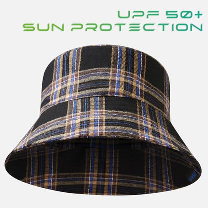UPF 50+ Reversible Sun Hat - color: Black Plaid, size: Large
