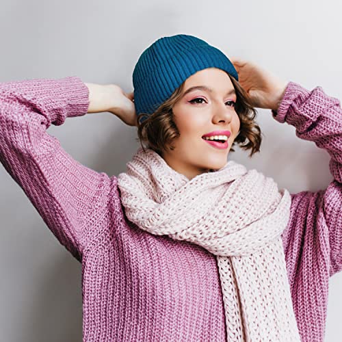 ROYBENS Swag Wool Knit Cuff Short Fisherman Beanie for Men Women Winter Hat - color: 1 Steel Blue