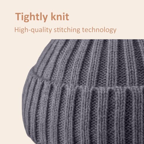 2 Pack Kids Beanie Winter Hat for 3-10 Years Cute Warm Fleece Lined with Ear Flaps for Boys and Girls - color: Dark Grey+beige