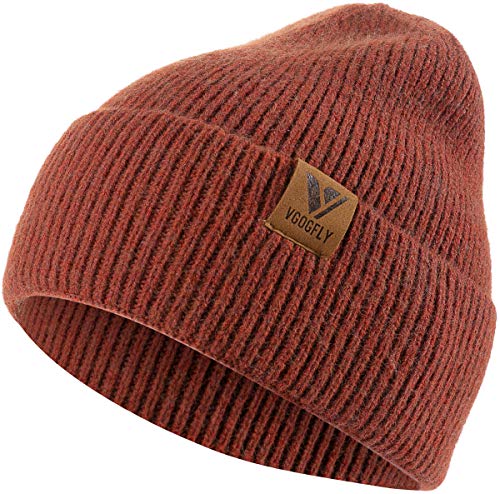 Vgogfly Beanie Men Slouchy Knit Skull Cap Warm Stocking Hats Guys Women Striped Winter Beanie Hat Cuffed Plain Hat - color: Rust Red