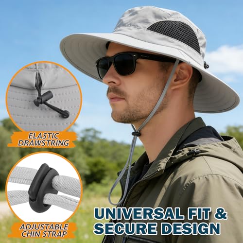Wide Brim Sun Bucket Hat, Waterproof Boonie Hat for Men & Women - color: 01 Light Grey