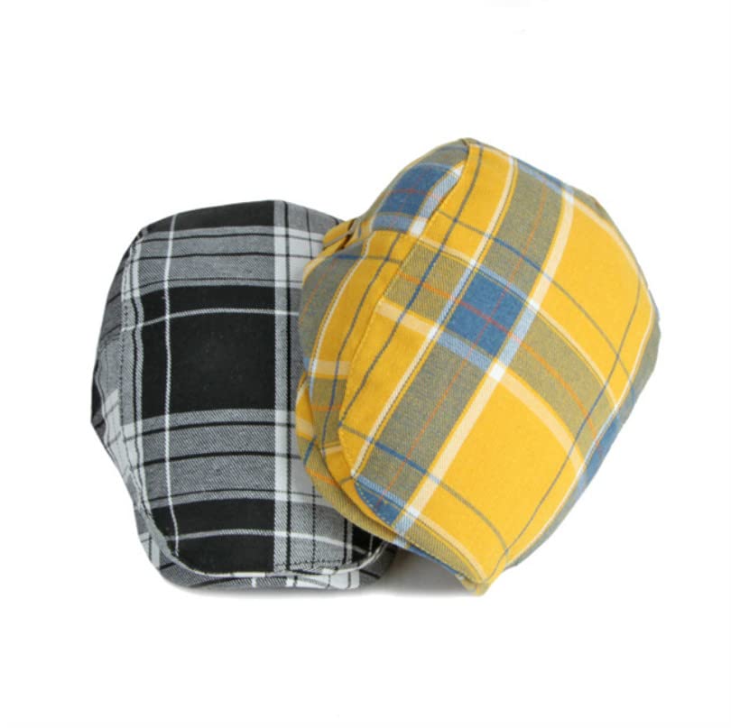 Unisex Classic Plaid Beret Newsboy Hats Flat Sun Hat Sport Golf Baseball Caps Cabbie Driving Cap Hats for Women Men - color: Yellow