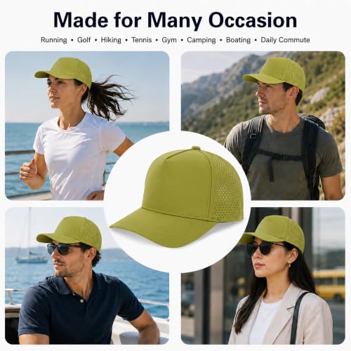 5 Panel Baseball Cap Quick Dry Mesh Snapback Hat for Women Men - color: Mustardgreen
