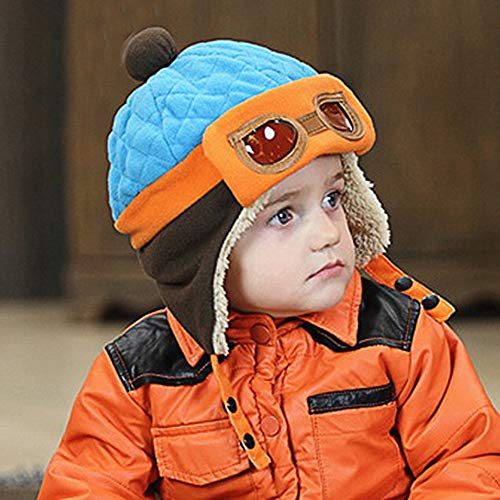 Toddlers Baby Girls and Boys Crochet Earflap Pilot Hats Beanie Cap Winter Warm Knit Caps Ear Protection Cap - color: Hat1-blue
