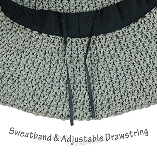 Women Sun Hat Wide Brim Floppy Beach Hat Breathable UV UPF 50+ Straw Hat Foldable Packable Summer Outdoor Cap - color: Grey