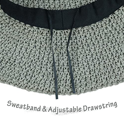 Women Sun Hat Wide Brim Floppy Beach Hat Breathable UV UPF 50+ Straw Hat Foldable Packable Summer Outdoor Cap - color: Grey