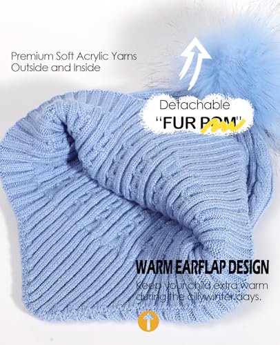 Kids Knit Winter Hats Skiing Beanie Caps with Earflap for Girls Boys Age 3-14 - color: Blue, size: 3-8 Years