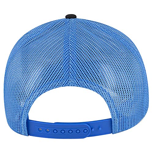 Ashen Fane 6 Panel Blend Twill Structured Low Profile Mesh Back Snapback Trucker Hat - color: Blk//Blk/N.blue