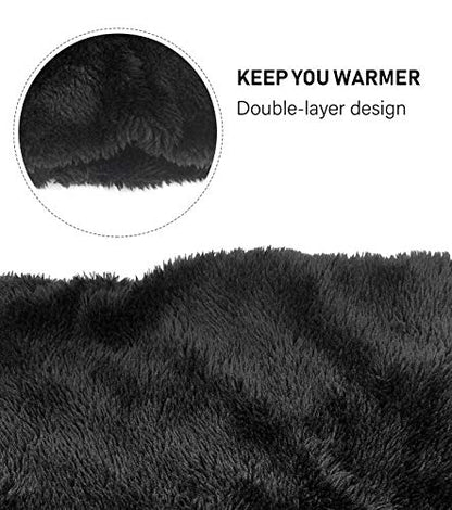 IYEBRAO Womens Winter Knit Beanie Hat and Scarf Set Girls Cute Slouchy Thick Fleece Lined Ski Hat Warm Skull Cap with Pom - color: Black