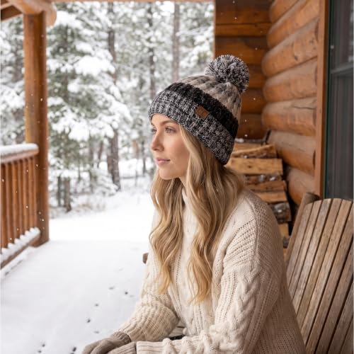 C.C Exclusives Women's Winter Seed Stitched Confetti Pom Beanie Hat (HAT-1816)(HAT-2214)(HAT-2085)(HAT-3841) - color: Hat:black/Grey