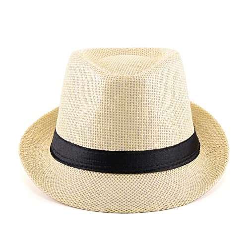 FALETO Unisex Summer Panama Straw Fedora Hat Short Brim Beach Sun Cap Classic - color: #011 Pack for 4 Colros