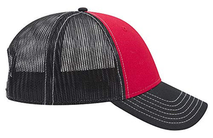 OTTO 6 Panel Low Profile Contrast Vertical Mesh Back Cap - color: Blk/Red/Blk