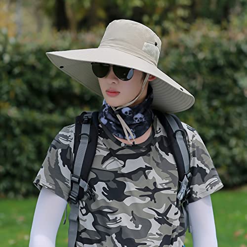 HUAMULAN Men Women 6" Wide Brim Sun Protection Hat Summer Fishing Hats - color: A4-beige