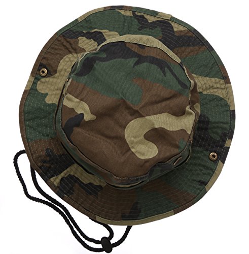 Summer Outdoor Boonie Hunting Fishing Safari Bucket Sun Hat with Adjustable Strap - color: Woodland Camo, size: Large-X-Large