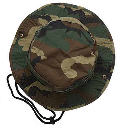 Summer Outdoor Boonie Hunting Fishing Safari Bucket Sun Hat with Adjustable Strap - color: Woodland Camo, size: Large-X-Large
