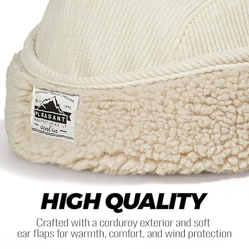 Clakllie Winter Earflaps Hat Short Brim Baseball Cap with Ear Flap Warm Trapper Hat Soft 5 Panel Style Russian Hats - color: Cdus-bsdt2501-beige