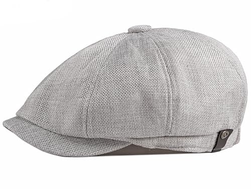 Newsboy Cap for Men 8 Panel Vintage Cabbie News Flat Gatsby Mens Hats Adjustable Linen Mens Hats - color: Light Gray