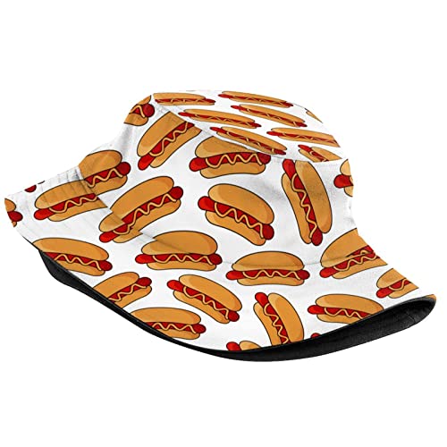 Bucket Hat Sun Beach Packable Fisherman Cap for Women Men Summer Outdoor Hiking - color: Hot Dog Food