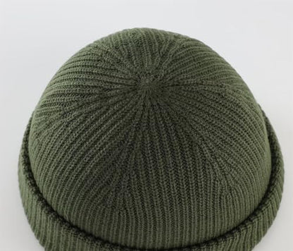 Connectyle Short Fisherman Beanie for Men Women Warm Winter Hats Knit Cuffed Beanies Skull Cap Acrylic Watch Hat - color: Army Green