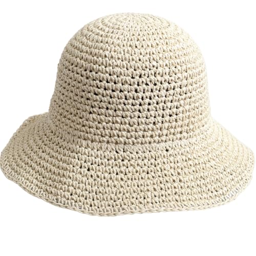 KORADI Womens Sun Hats Straw Hat Summer Beach Hats Foldable Floppy Cap Wide Brim Woven Bucket Hat - color: Beige-3.1"