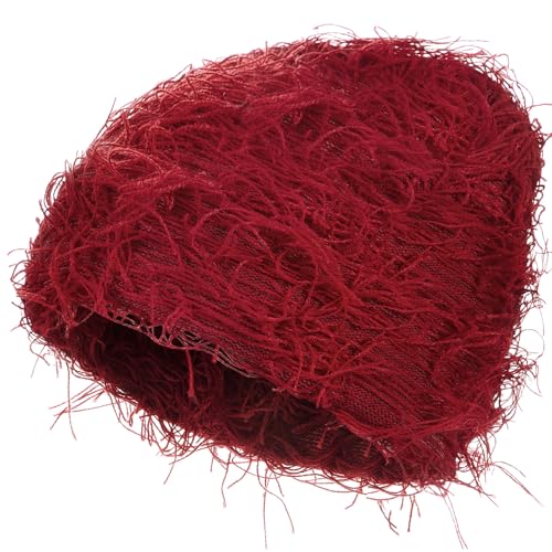Chuarry Distressed Knitted Beanie Fuzzy Winter Hat - color: Claret