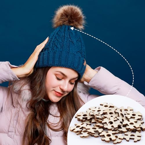 50pcs Wooden Hat Pom Poms Buttons, 20mm Removable Knitted Hat Button, Faux Fur Fastener Sewing Accessories for Crochet Knitting Beanies- Light Brown(B) - color: Light Brown-D-50pcs